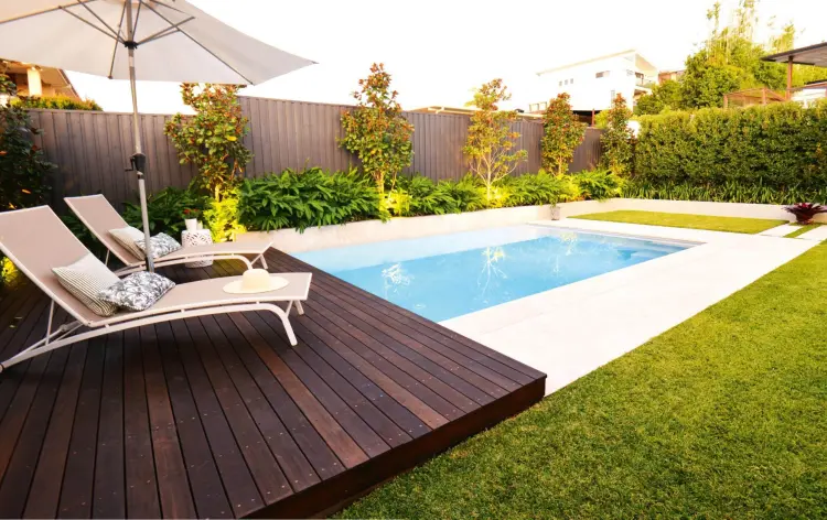 perfect relaxation area design garden pool wooden deck