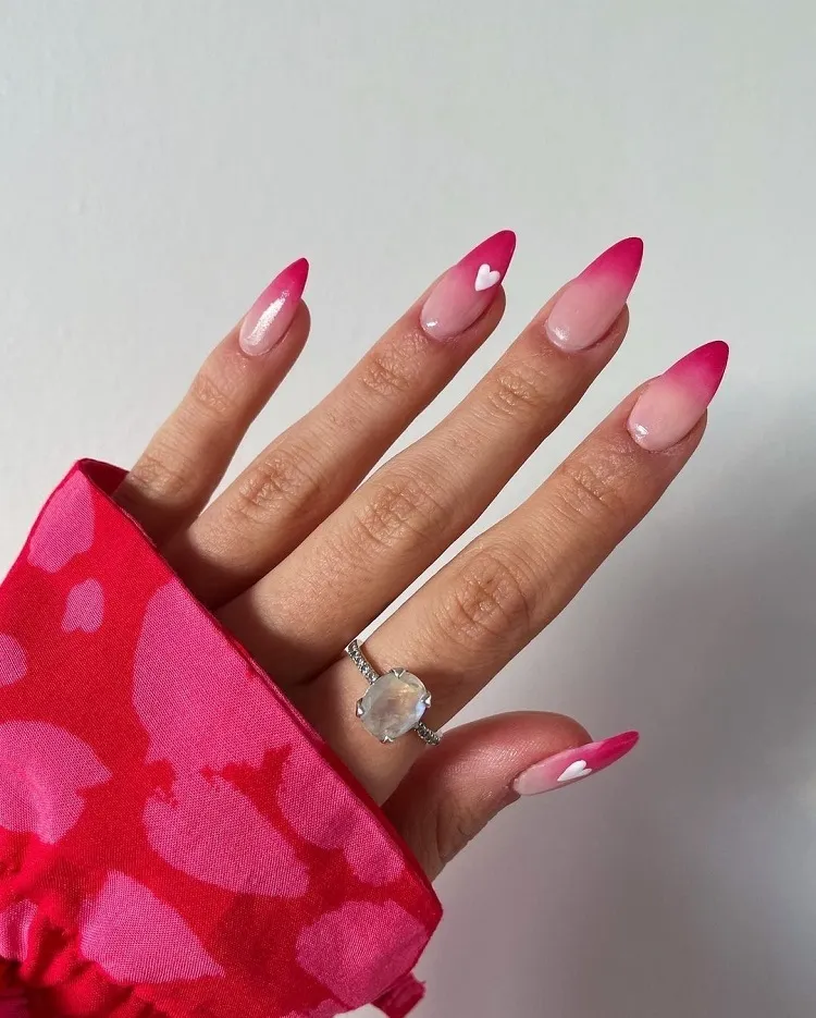 pink ombre french nails minimalist white heart summer barbiecore manicure ideas
