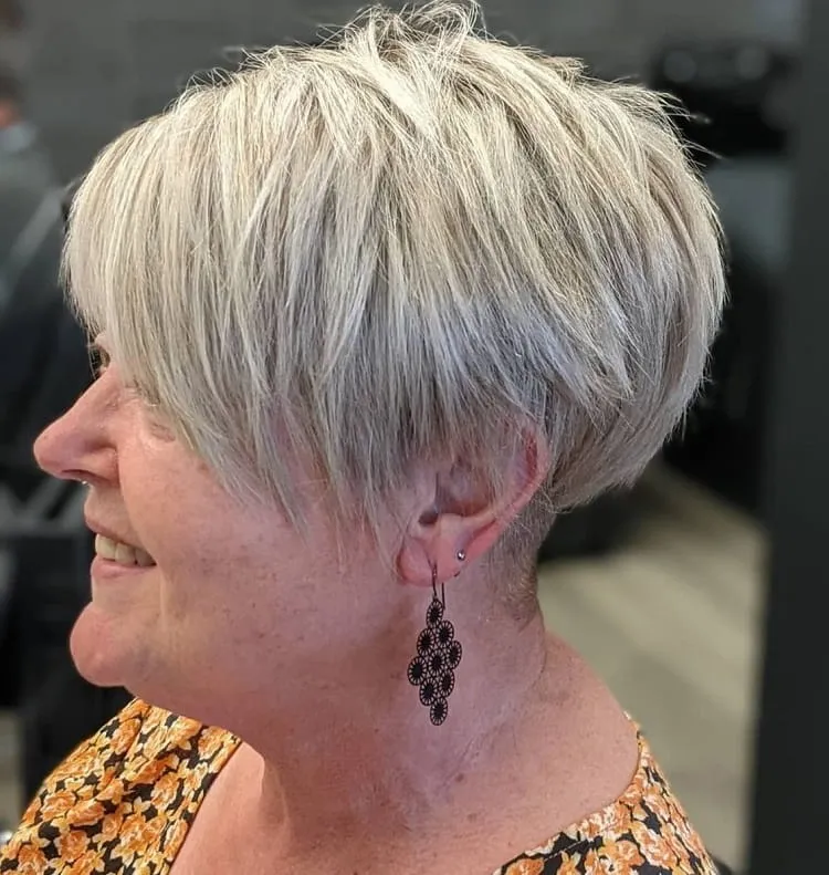 pixie bob with layers for women with gray hair layered silver bob for women over fifty