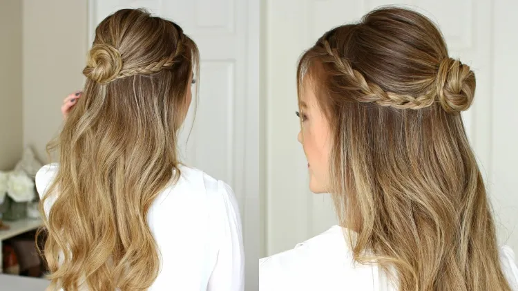 prom hairstyles long hair half up with braids and bun