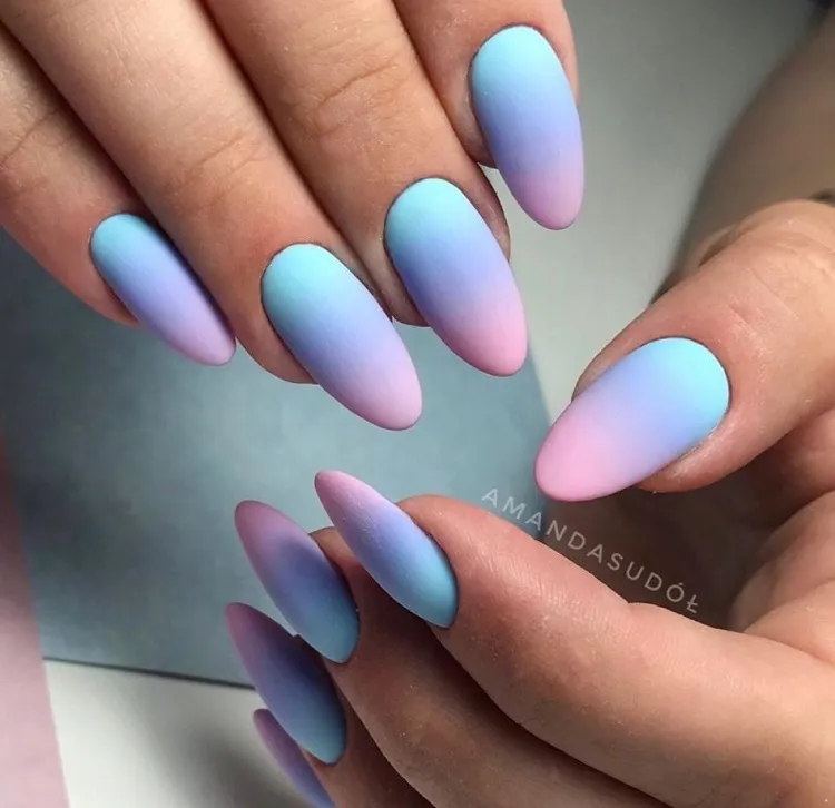purple and blue ombre nails with pink matte