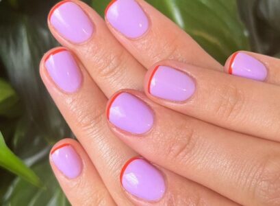 purple nail polish orange french tips sun summer manicure design ideas