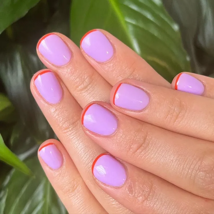 purple nail polish orange french tips sun summer manicure design ideas