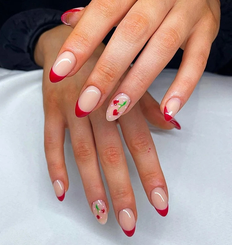 red french tip nails with cherries summer trends 2023