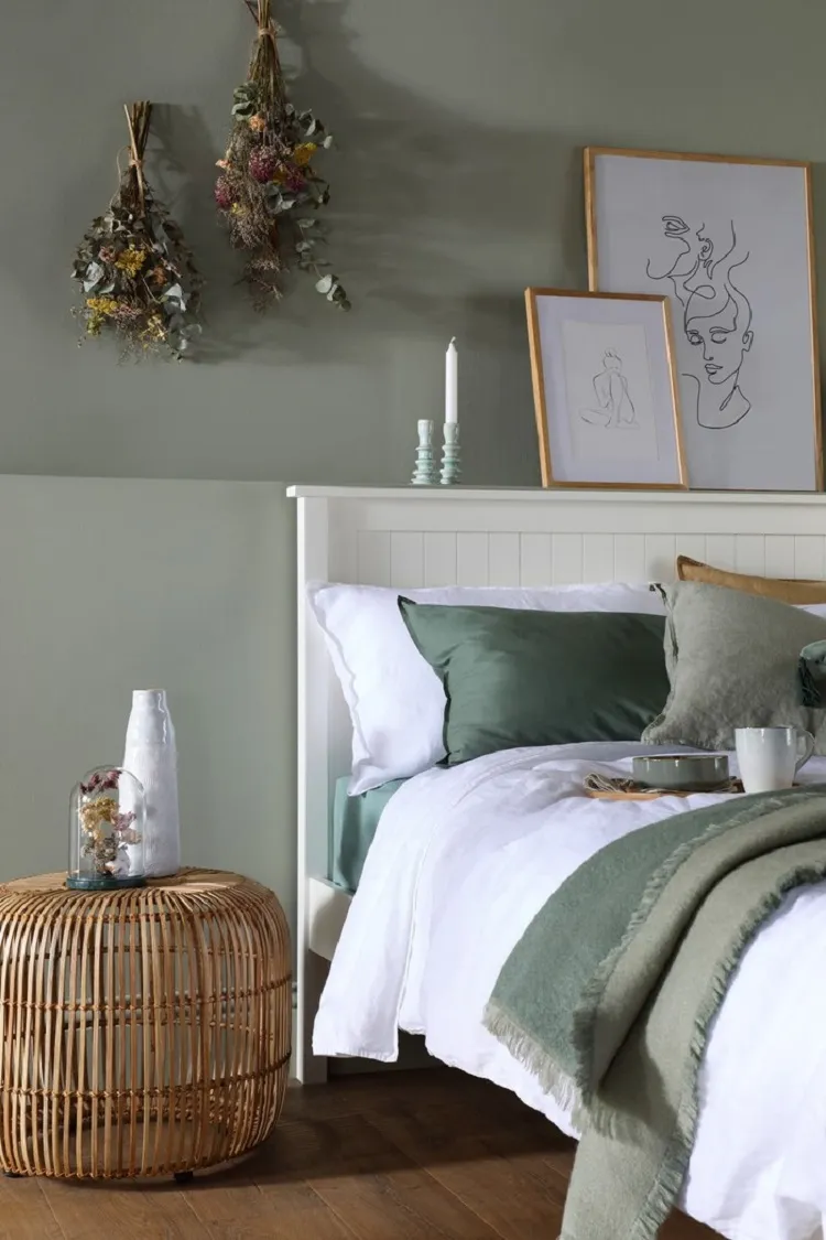 rustic bedroom sage green color accessories furniture ideas