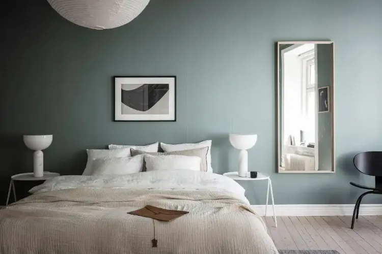 ایده های طراحی رنگ شیک اتاق خواب مستر سبز مریم گلی