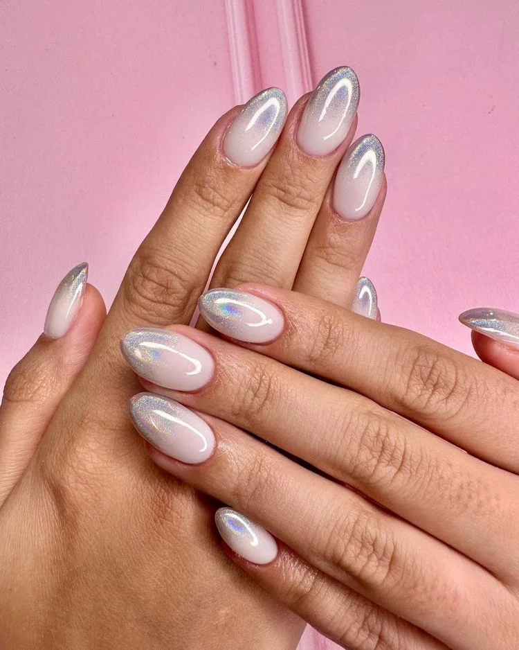 shimmery milk nails are stylish and elegant