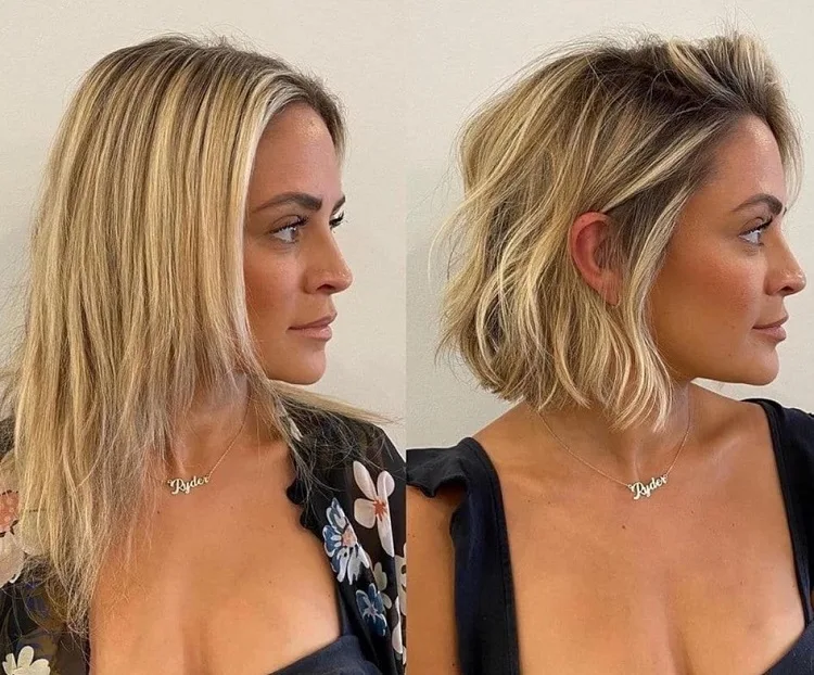 short blunt bob with waves balayage summer hairstyle trends 20232