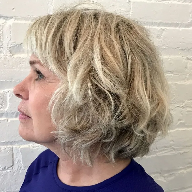 short choppy bob haircut with bangs for women over 60 2023