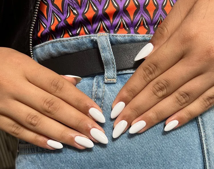 simple almond nails white manicure