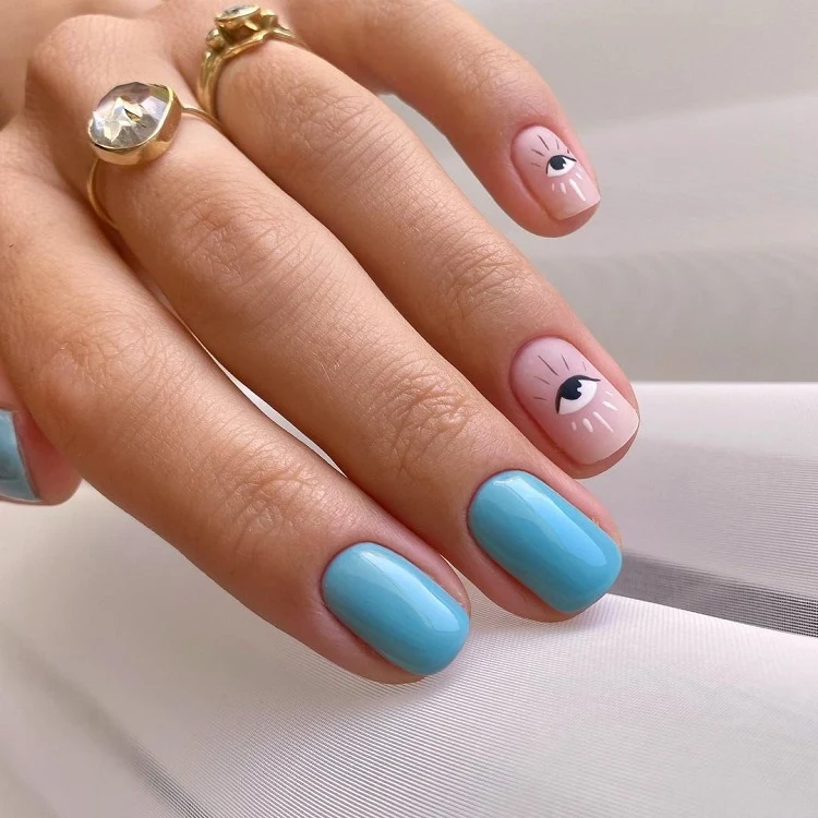 simple blue short square nails