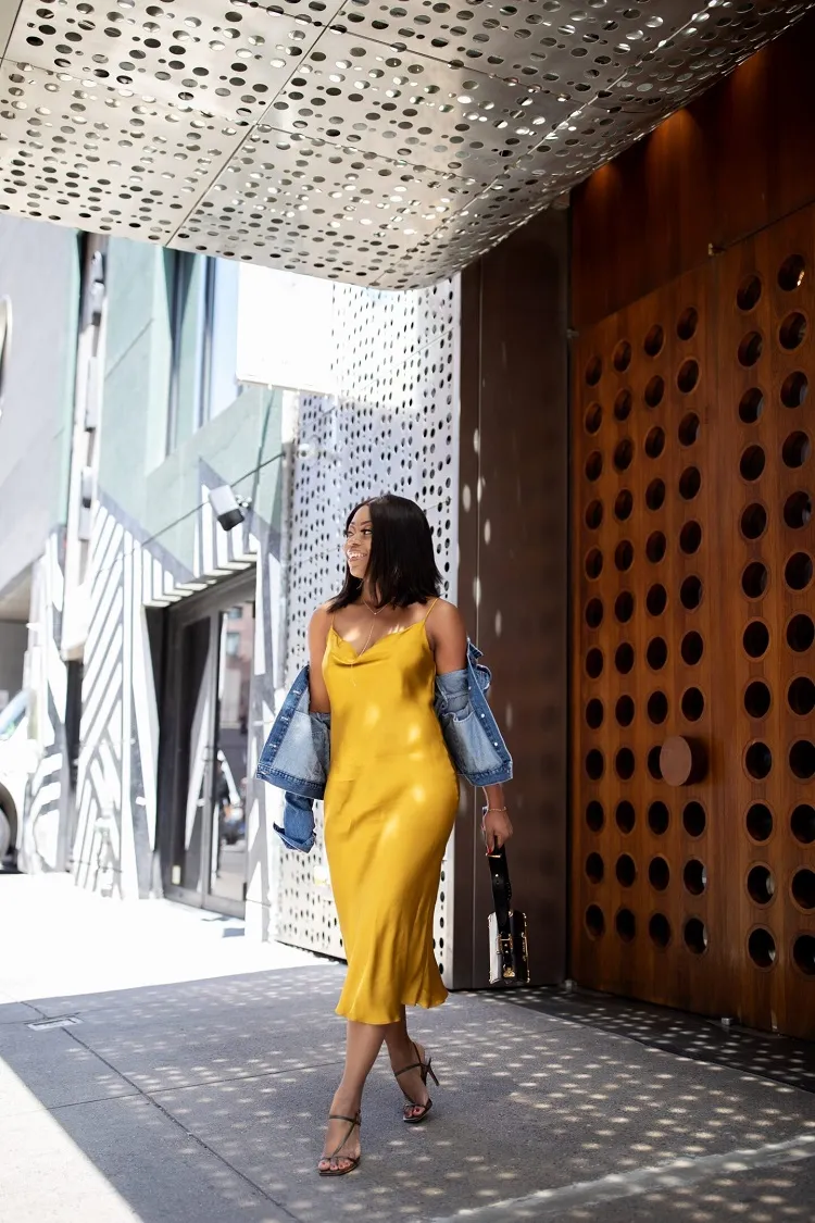 slip dress summer 2023 fashion ternds how to wear a yellow midi silk dress