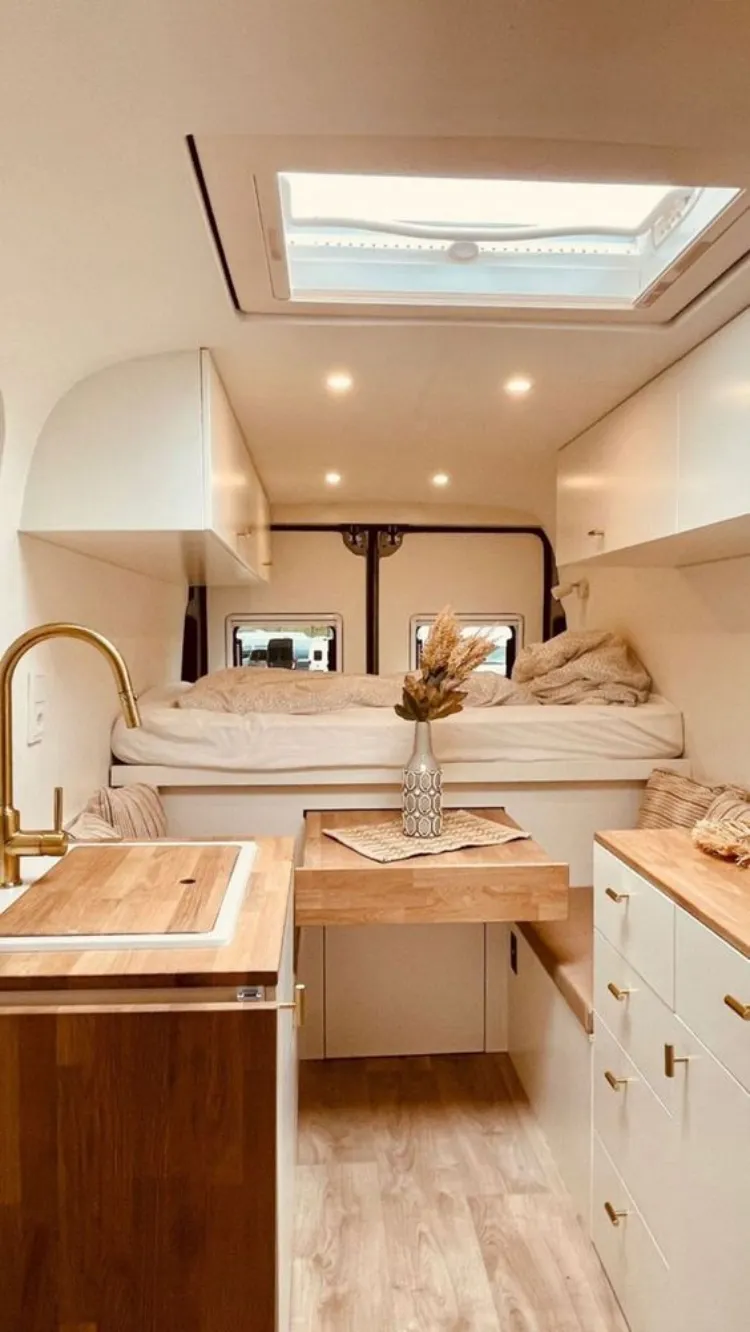 small camper interior design ideas elevated bed pull out counters