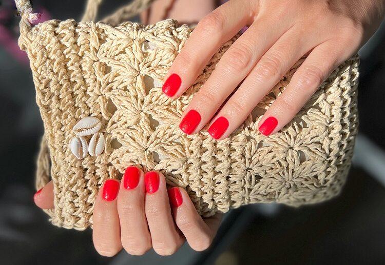 square short red summer nails