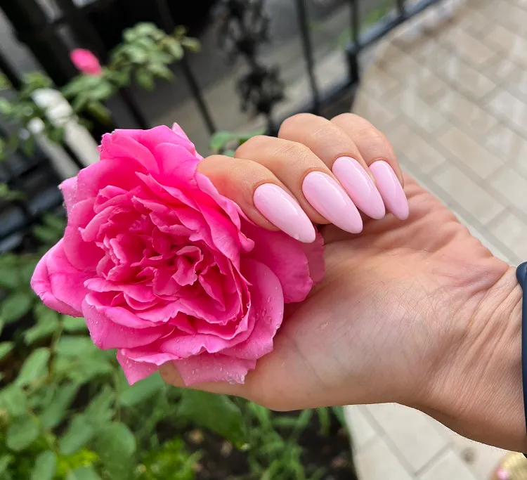 strawberry milk nails 2023 almond shape long manicure