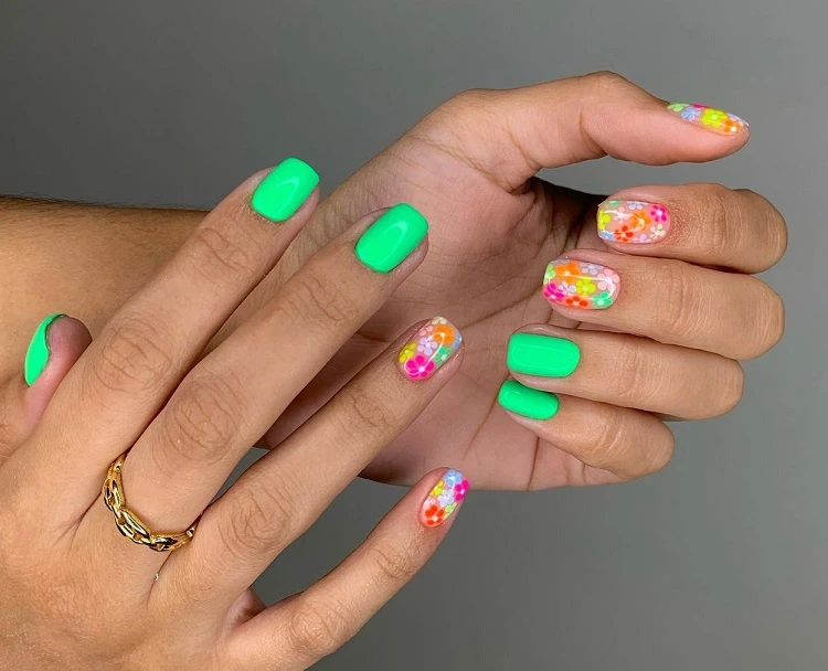 summer nail designs for short nails 2023 green squoval flowers