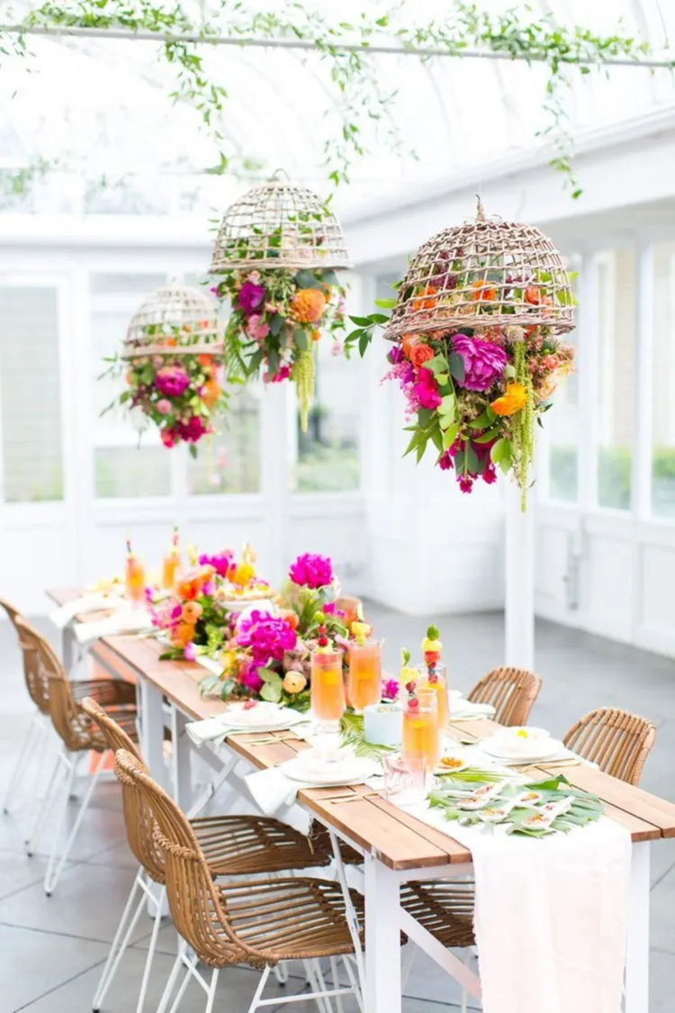 suspended flower baskets wedding decorating ideas summer 2023 trends