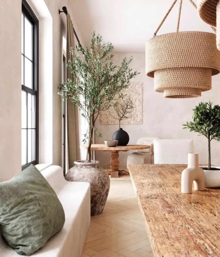 tall green plants organic modern interior design style inspo ideas wood natural fabrics
