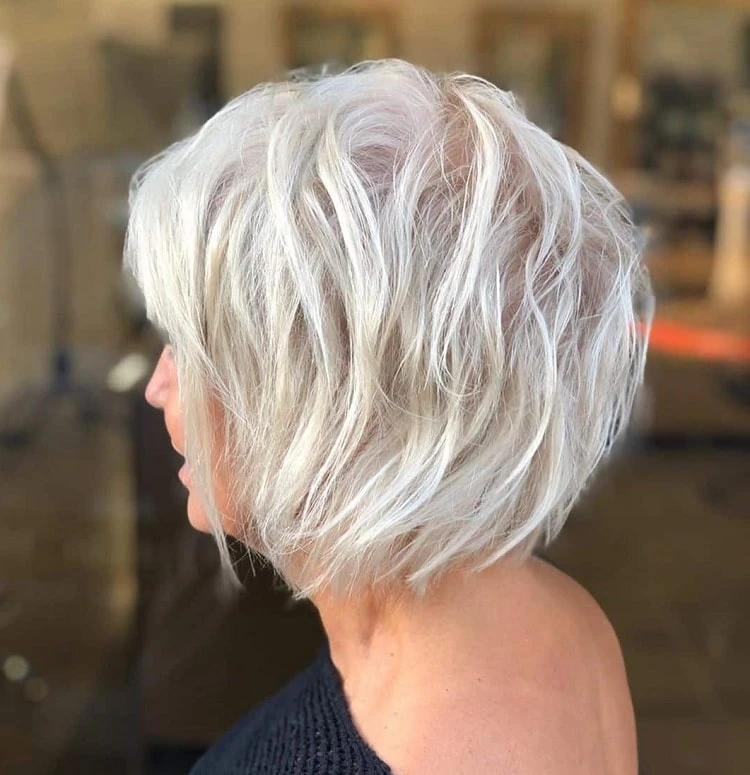 textured silver bob cut for 50 year old woman textured bob haircut