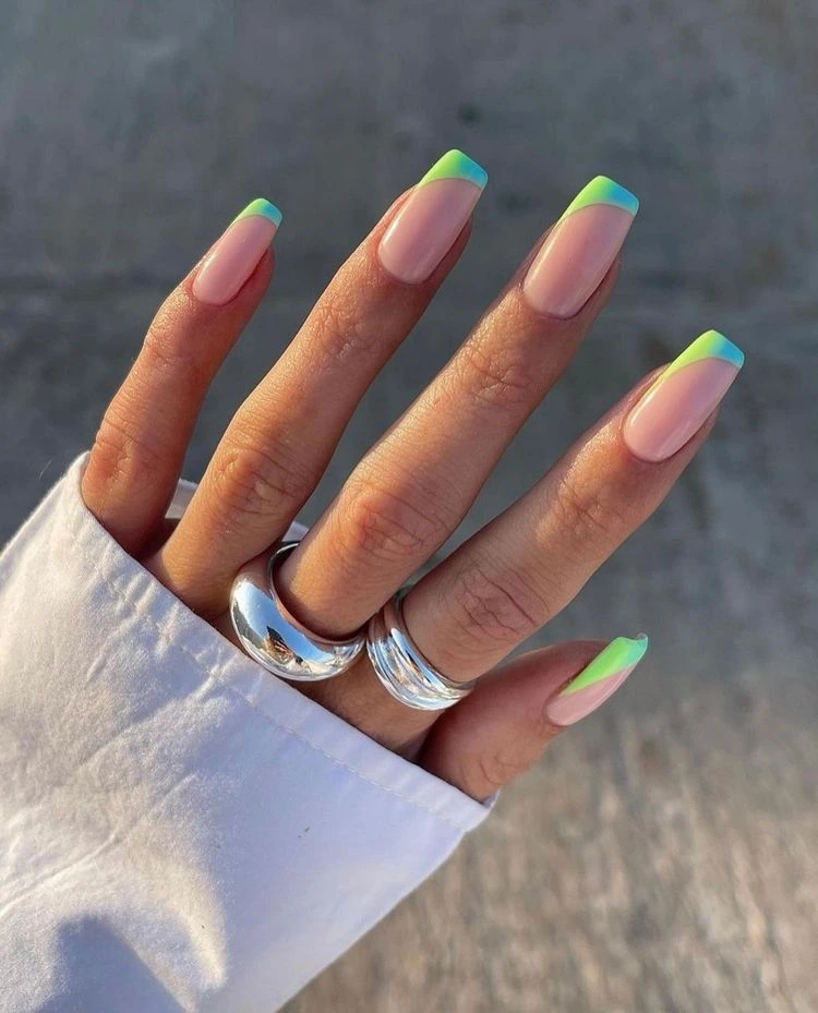 two tone french nails in bright colors