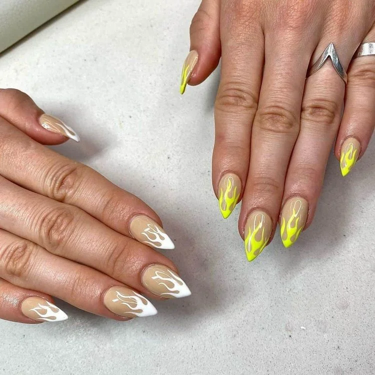 two tone nails for summer white and lemon yellow