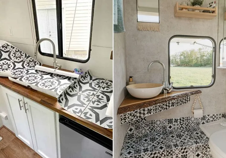 vinyl backsplash kitchen bathroom diy camper decoration ideas on a budget