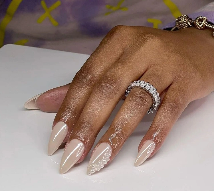 wedding manicure ideas with pearls wedding nails