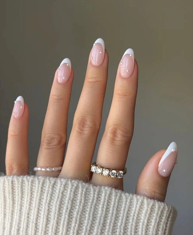 wedding manicure with pearls classy wedding nails