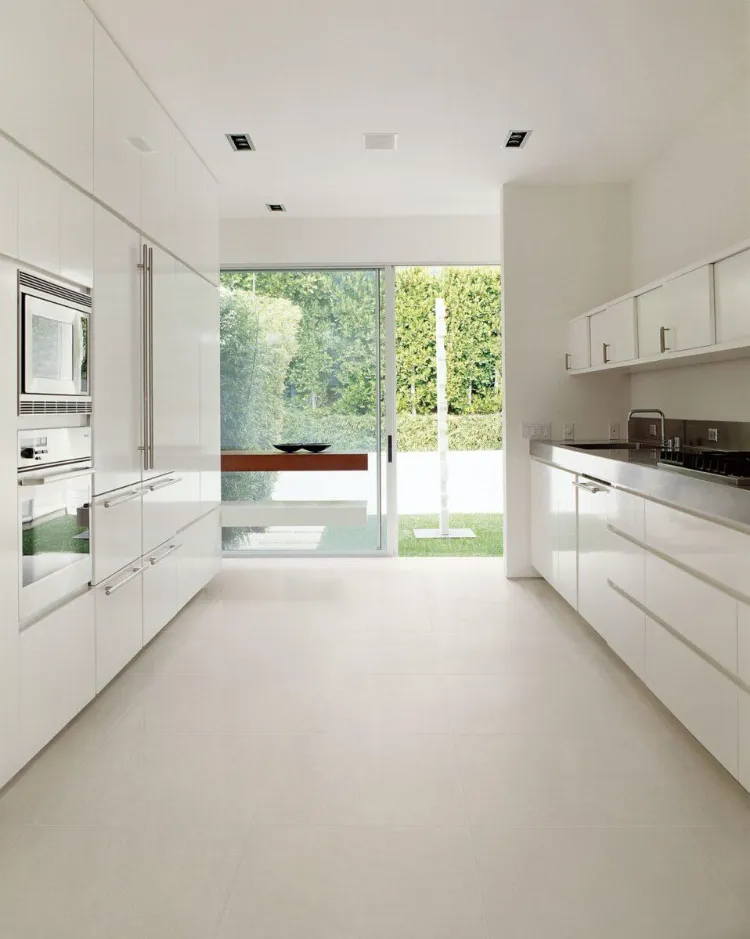 white flooring kitchen space