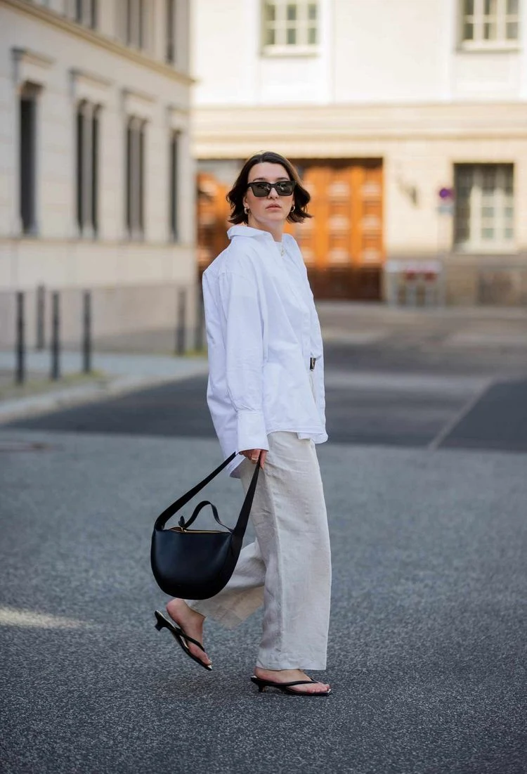 wide leg pants and low heels for the office