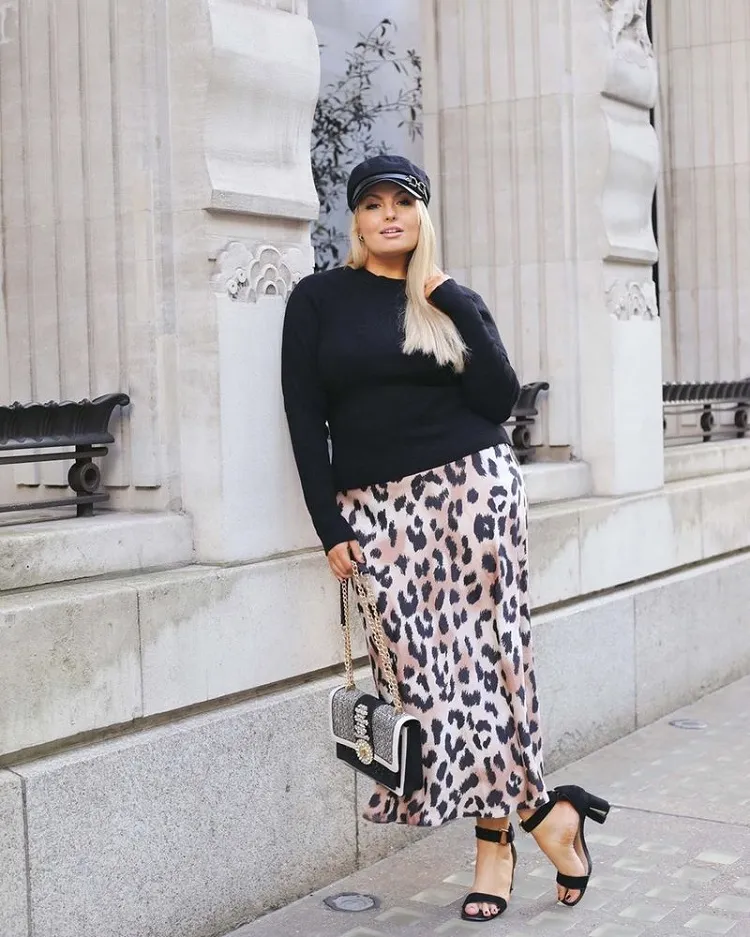 2023 plus size fall outfits maxi skirt animal print