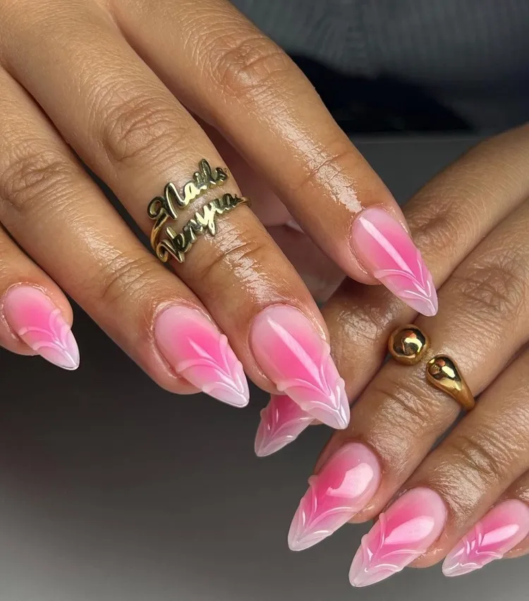 3d aura nails 2023 pink colors almond shape