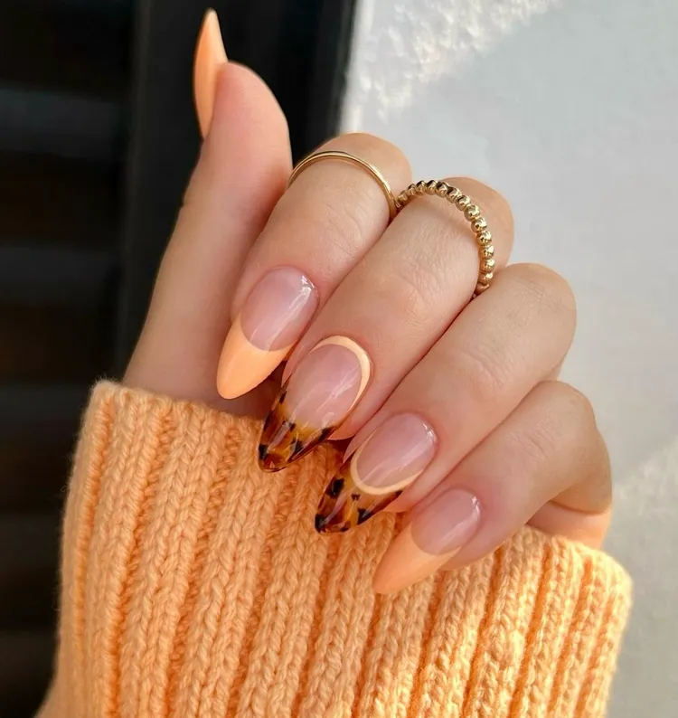 fall french manicure trends orange and tortoiseshell french tips