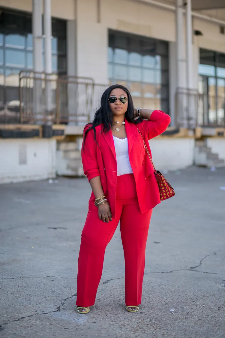 red pants suit plus size fashion office outfits