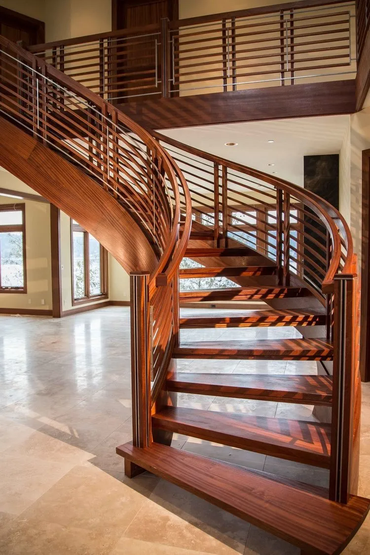 spectacular curved railing interior staircase designs