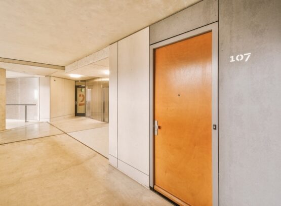 corridor with room doors in hotel
