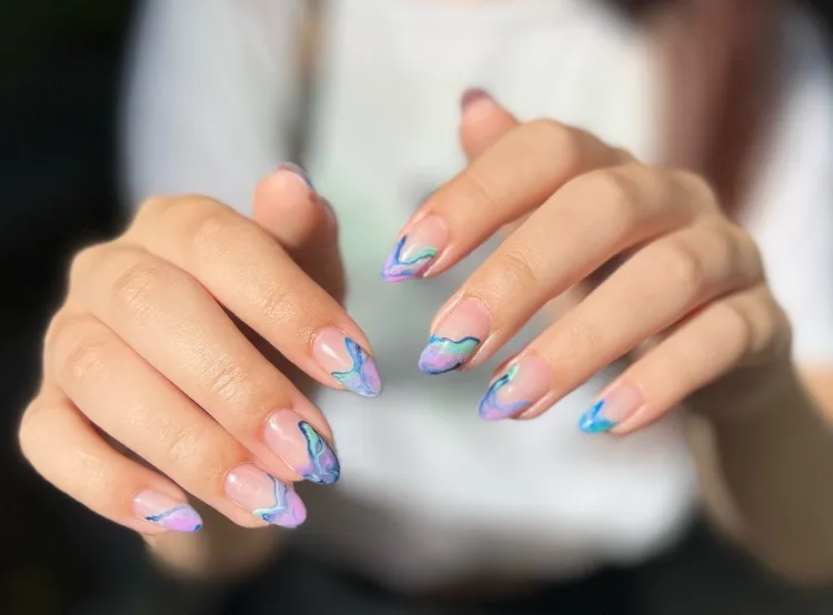 abstract french tip nails ocean manicure pastel colors