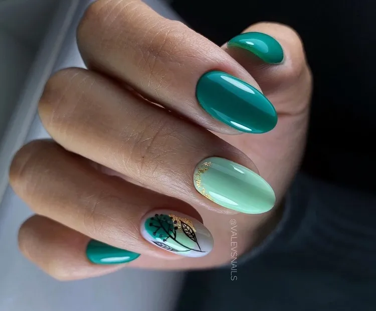 almond shaped green russian manicure