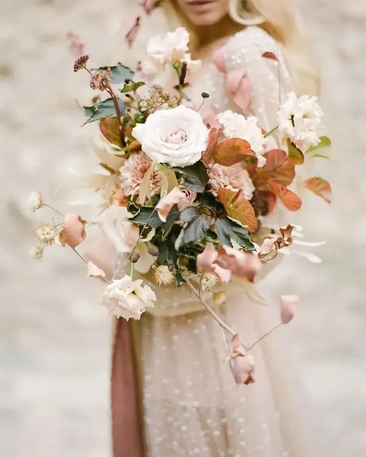 autumn leaves bridal bouquet fall wedding flowers on a budget