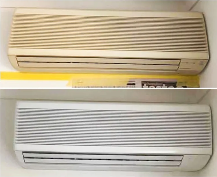 before after cleaning yellowed air conditioner home remedies diy hacks