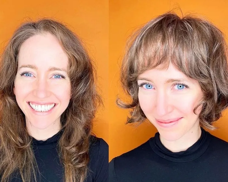 before vs after french bob with face framing curtain bangs