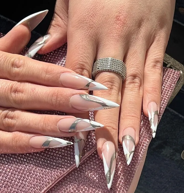 beyonce renaissance tour inspired nails long silver nails