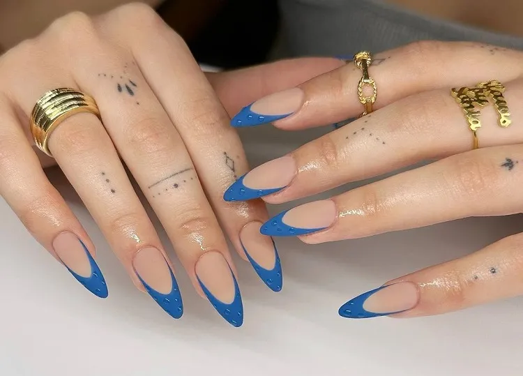 blue almond french tip nails 2023 fall trends