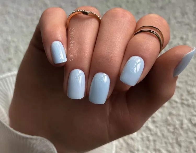 blue chrome russian manicure nails
