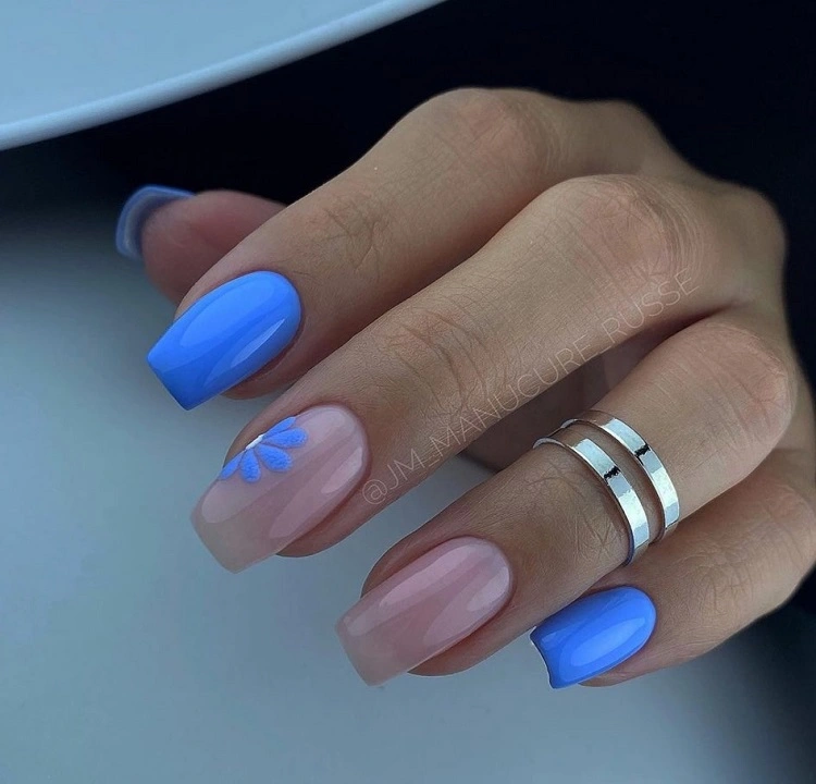 blue russian manicure simple nails