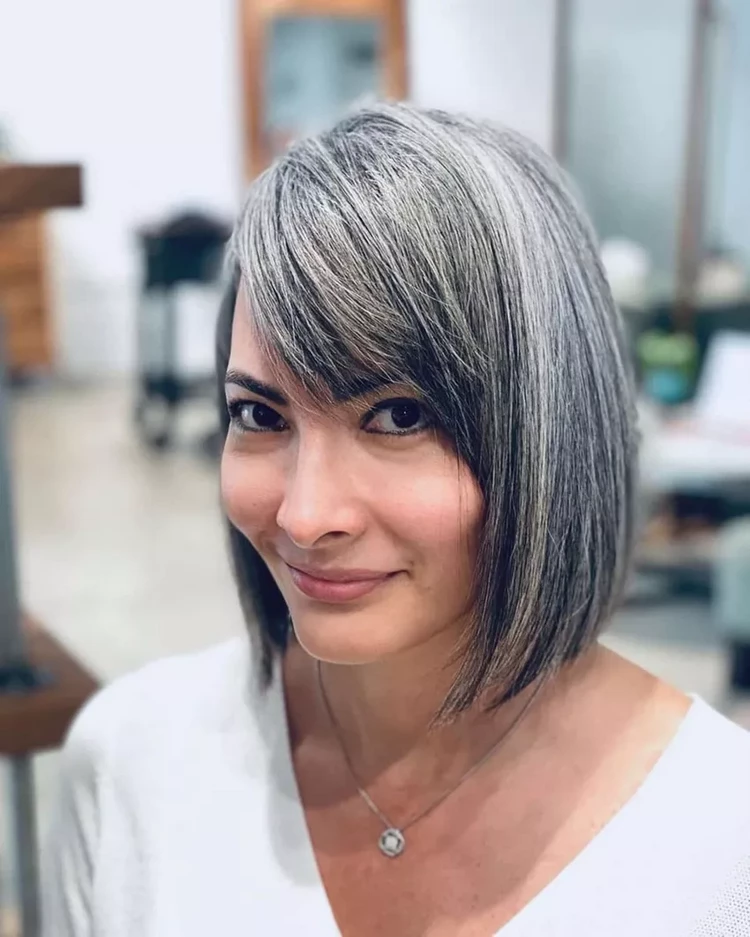 blunt bob with bangs for gray hair salt and pepper trend
