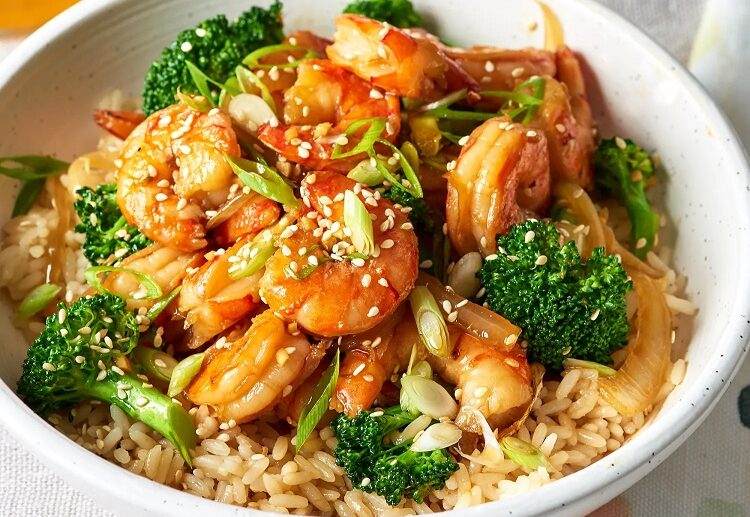 broccoli stir fry recipe with shrimps and rice healthy lunch summer 2023