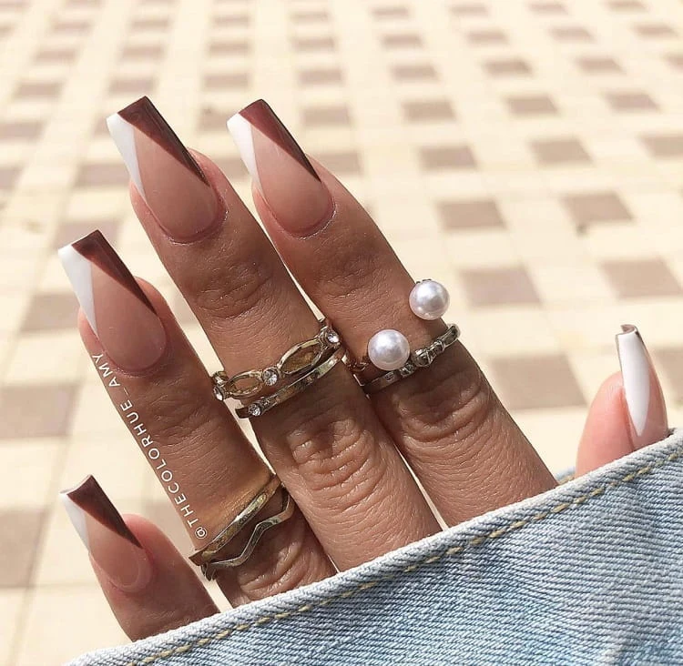 brown fall coffin nails french tip fall coffin nails