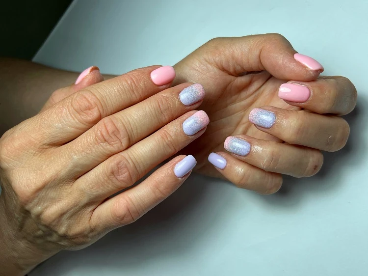 candy pastel purple and pink nails short square manicure 2023