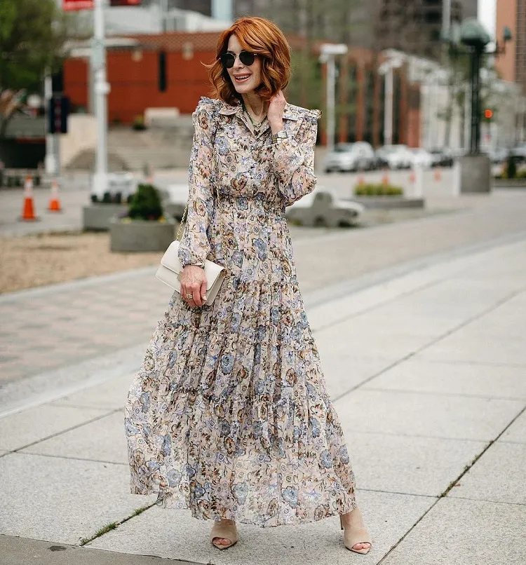 chic long wedding guest dress for over 50 autumn trends 2023